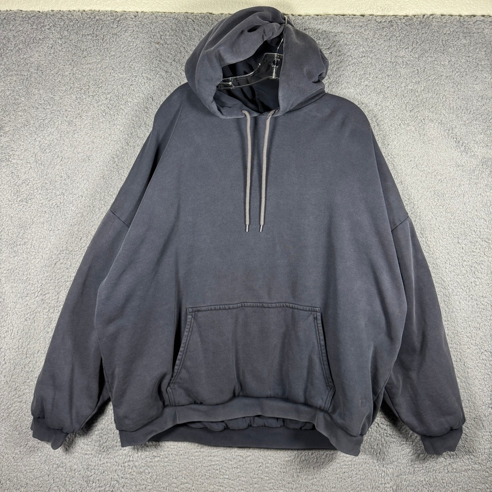 Yeezy Gap Men Oversized Hoodie Poetic Black Washed Gray Baggy Pullover Cotton XL